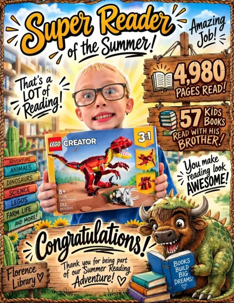 Super Reader read 4,980 pages in 57 books and received a LEGO set